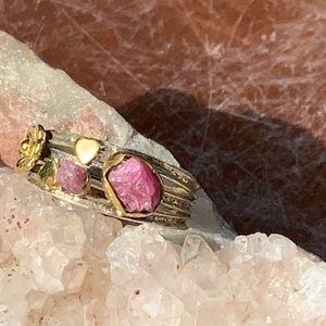 RAW ROUGH PINK TOURMALINE 925 STERLING SILVER RING, SIZE 8